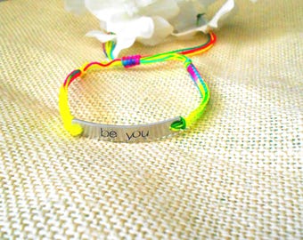Be You Adjustable Bracelet, Custom Cord Jewelry, Friendship Gift, Hand Stamped Metal, LGBTQ