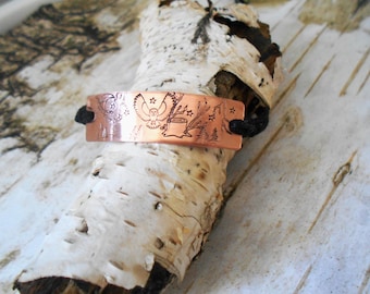 Hand Stamped Copper Friendship Bracelet, Hemp Cord, Custom Jewelry, Barn Owl Gift