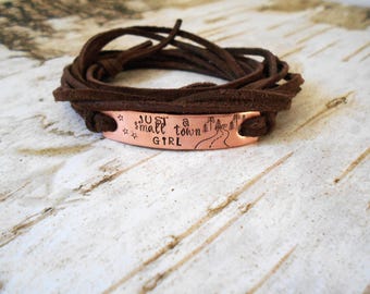 Copper Wrap Bracelet, Country Girl Gifts, Small Town Girl, Custom Leather Cord, Boho Jewelry