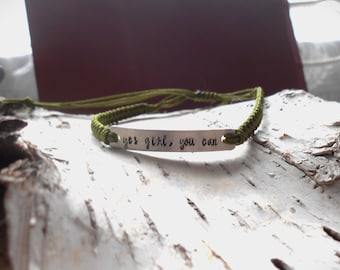 Yes Girl You Can Macrame Bracelet, Nylon String, Encouragement Gift, Custom Jewelry