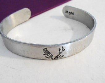 Hand Stamped Cardinal Cuff Bracelet: Personalized Memorial Jewelry