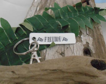 Freedom Keychain, Hand Stamped Flag Keyring, Patriotic Gift