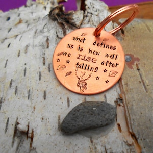 Phoenix Keychain, Phoenix Firebird Keychain, Unique Keychain, Hand Stamped Keychain, Bird Lovers Gift, Fantasy Bird, Mythical Gift for Her