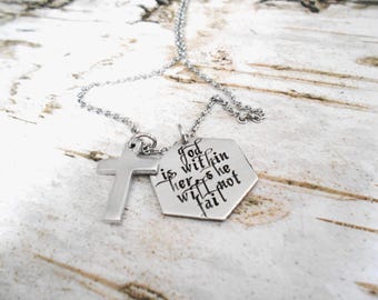 Scripture Jewelry, God is Within Her, Pewter Necklace, Bible Verse, Encouragement Gift