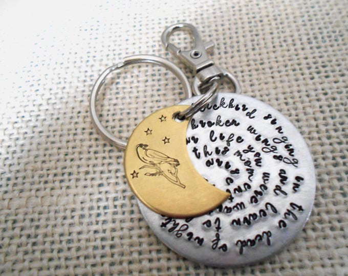 Hand Stamped Beatles Lyrics Keychain: Blackbird Moon Charm