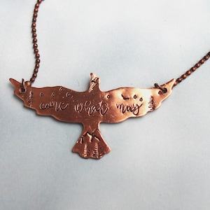 Copper Hawk Necklace: Hand Stamped Thunderbird, Mountain Jewelry