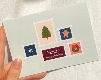 Holiday Greeting Card, Holiday Cards, Stamp Illustration, Christmas Card, Unique Christmas Card, Cute Illustration, Illustrated Card, Xmas