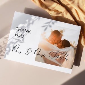 Carte de remerciement de mariage, carte postale de mariage, carte postale de remerciement, carte de remerciement modifiable, carte de remerciement moderne, carte de remerciement de mariage minimal