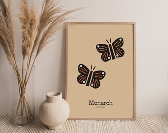 Butterflies Wall Art, Butterfly Print, Monarch Butterfly Print, Butterfly Poster, Contemporary Art, Butterfly Art, Orange Print