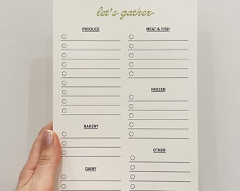 Grocery List, Shopping List, Let's Gather, Cute List, Cute Stationery, Cute Notepad, Printed Notepad.