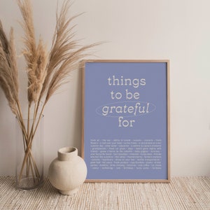 Printed 8x10 Gratitude Print, Gratitude Poster, Things To Be Grateful For, Thankful Print, Purple Art, Modern Wall Art, Positive Art
