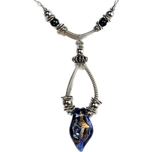 Dramatic Silver Necklace with Murano Glass Focal