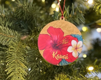 Hibiscus & Plumeria Kauai Christmas Ornament