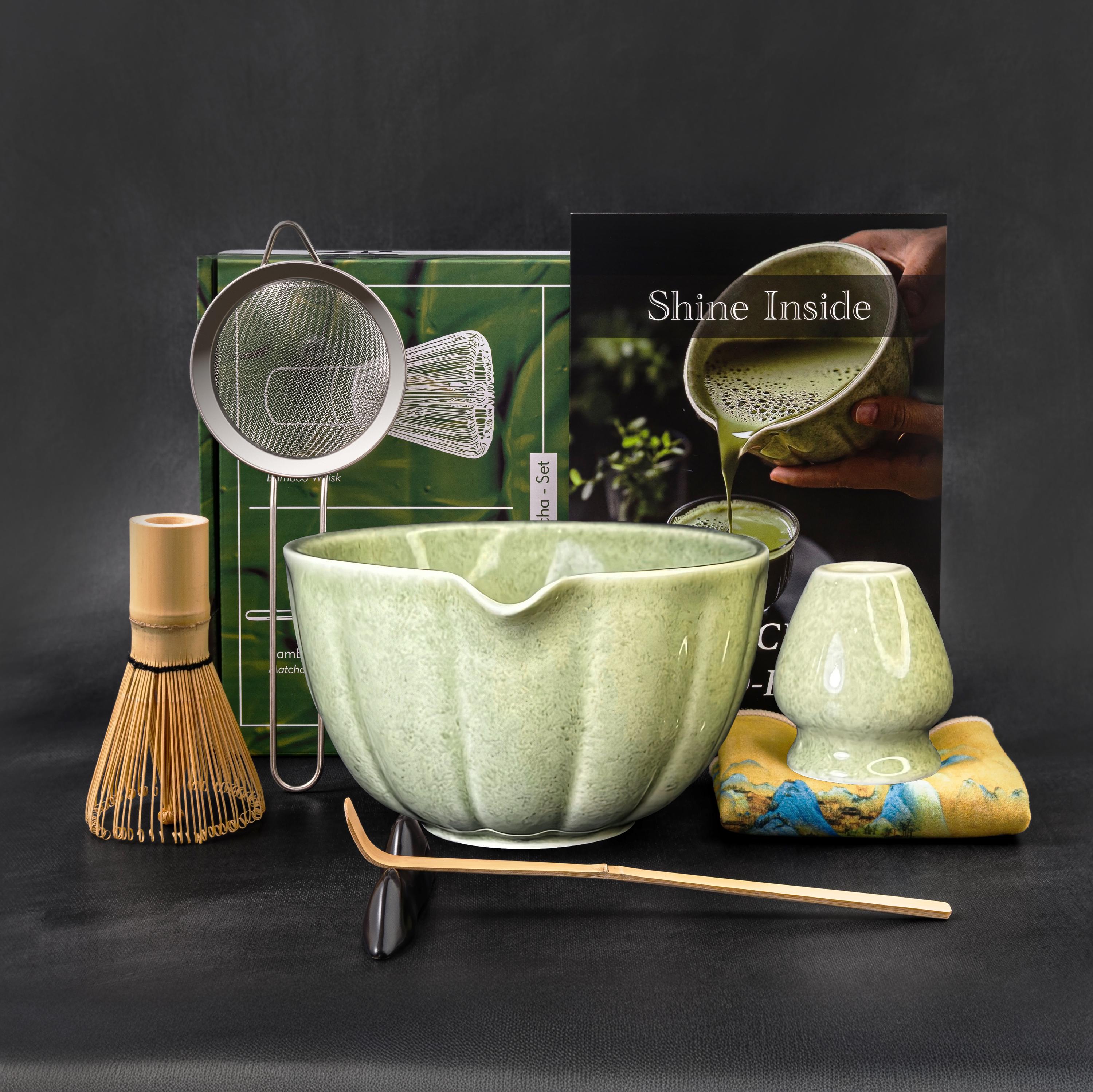 Japanese Matcha Tea Set: Ceremony Bowl, Bamboo Whisk & Sifter