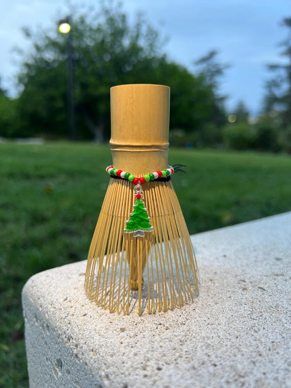 Christmas Tree Matcha Whisk Charm: Festive Tea Ceremony Decor