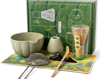 7-Piece Matcha Tea Set: Japanese Ceremony Kit with Bowl & Bamboo Whisk