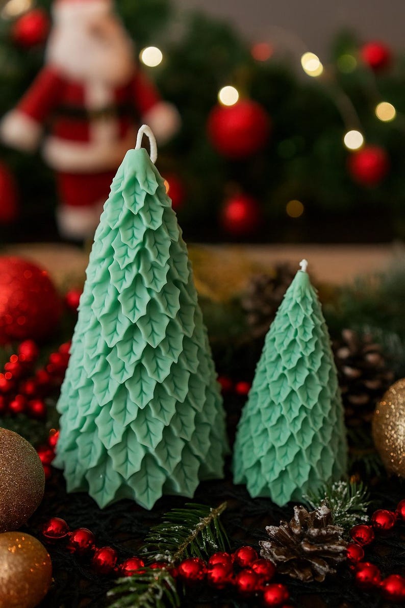 Handmade Christmas Tree Soy Wax Candle Set | Holiday Decor - Etsy
