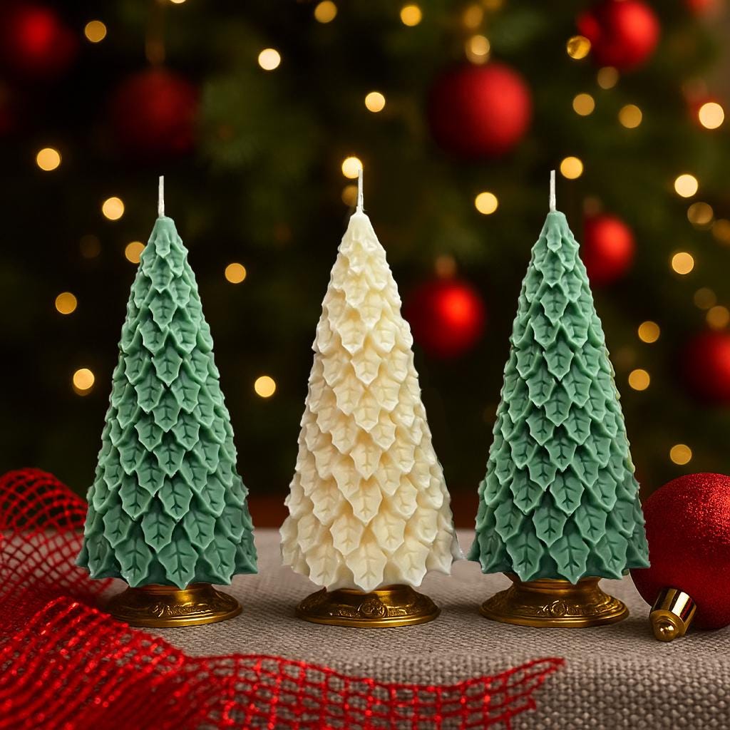 Handmade Christmas Tree Soy Wax Candle Set | Holiday Decor - Etsy