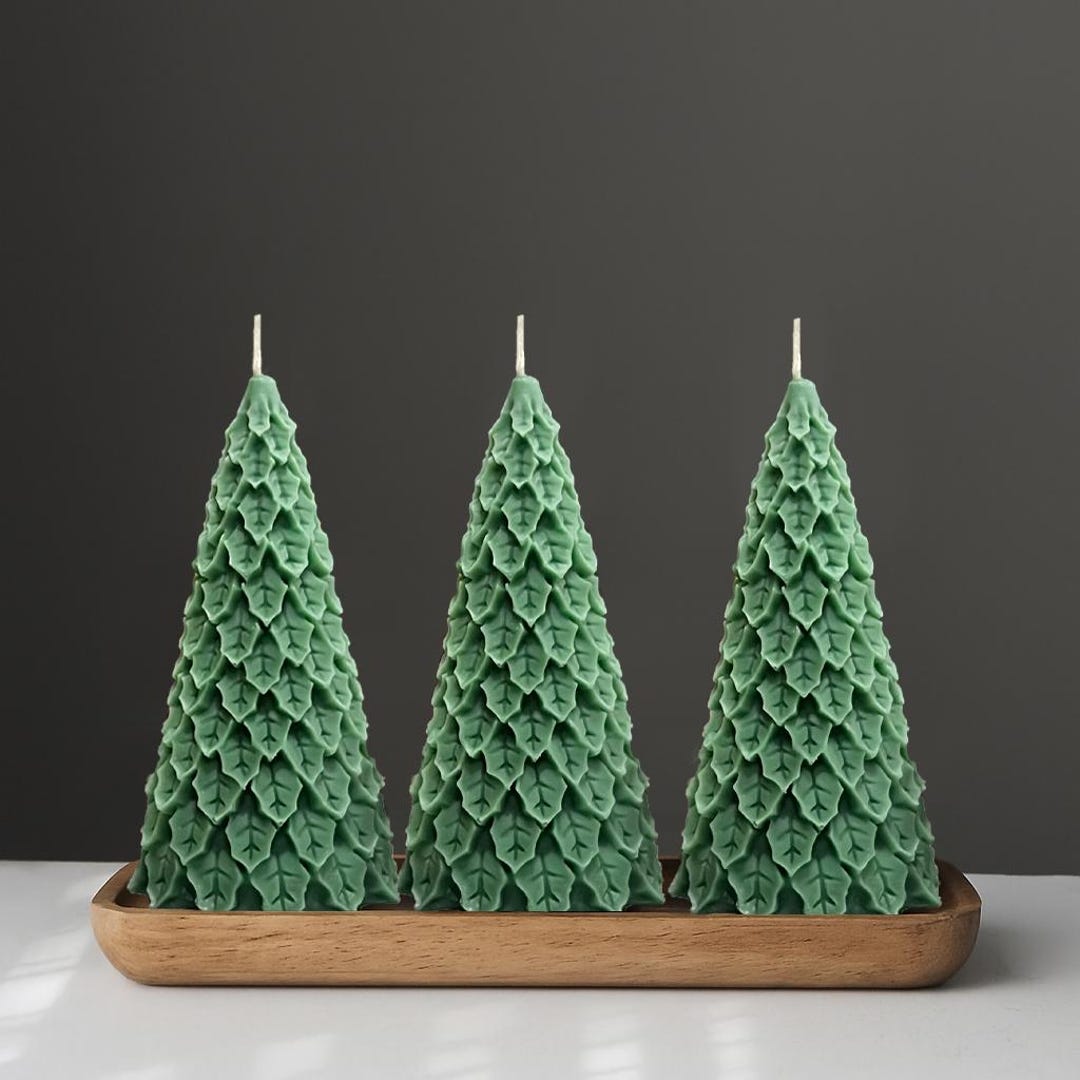 Christmas Tree Candle Set of 3 | Handmade Soy Wax Pillar Holiday Decor ...