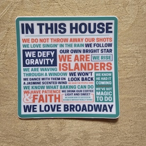 In this house we love Broadway sticker - musical theatre sticker, water bottle sticker, car decal, laptop sticker waterproof