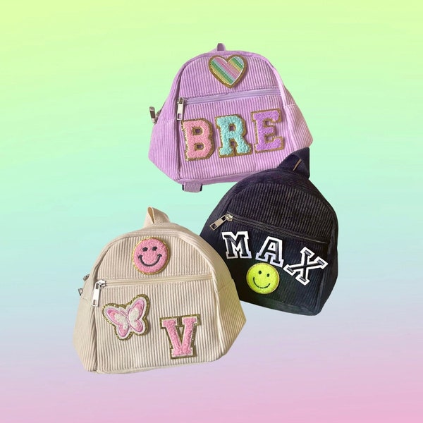 Custom toddler backpack, preschool backpack personalized, stoney clover, letter patch bag, girls backpack for school, mini corduroy backpack
