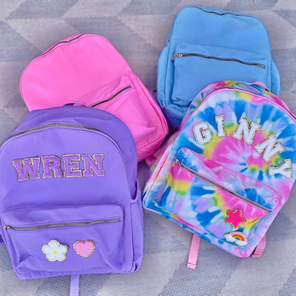 Custom nylon backpack for kids, bag with patches, book bag personalized, stoney clover, tie dye backpack, boys backpack, girls backpack