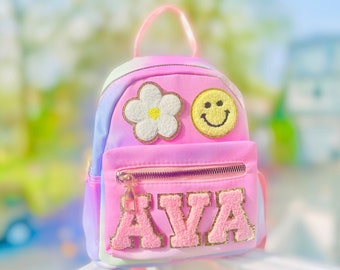 Custom toddler backpack, preschool backpack personalized, stoney clover, letter patch bag, girls backpack for school, mini tie dye backpack