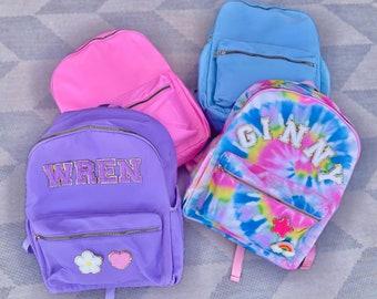 Custom nylon backpack for kids, bag with patches, book bag personalized, stoney clover, tie dye backpack, boys backpack, girls backpack