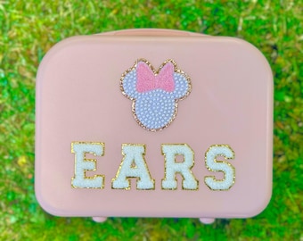 Ears storage case for Minnie ears, hard shell case for travel, park day essentials, bag with patches, bag for mouse ears, gifts for her