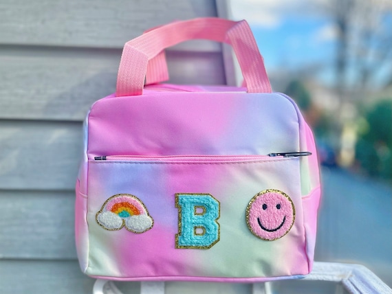 Custom lunch box kids, stoney clover dupe, tie dye lunch bag, letter patch pouch, lunch bag for women, insulated bag personalized