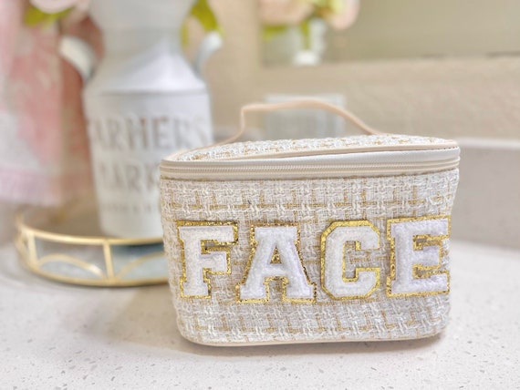 Custom tweed makeup bag stoney clover travel bag for women gifts for her Christmas gift idea preppy gift letter patch bag personalized