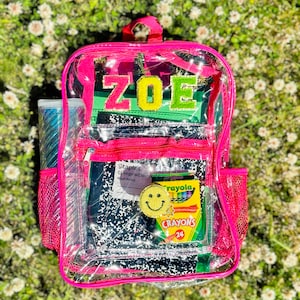 Kids clear backpack with patches, personalized backpack, Stoney clover, girls backpack, back to school, name bag