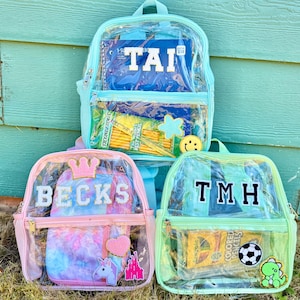 Clear backpack personalized, Stoney clover, backpack with patches, preschool backpack for girls, mini backpack for toddlers, back to school