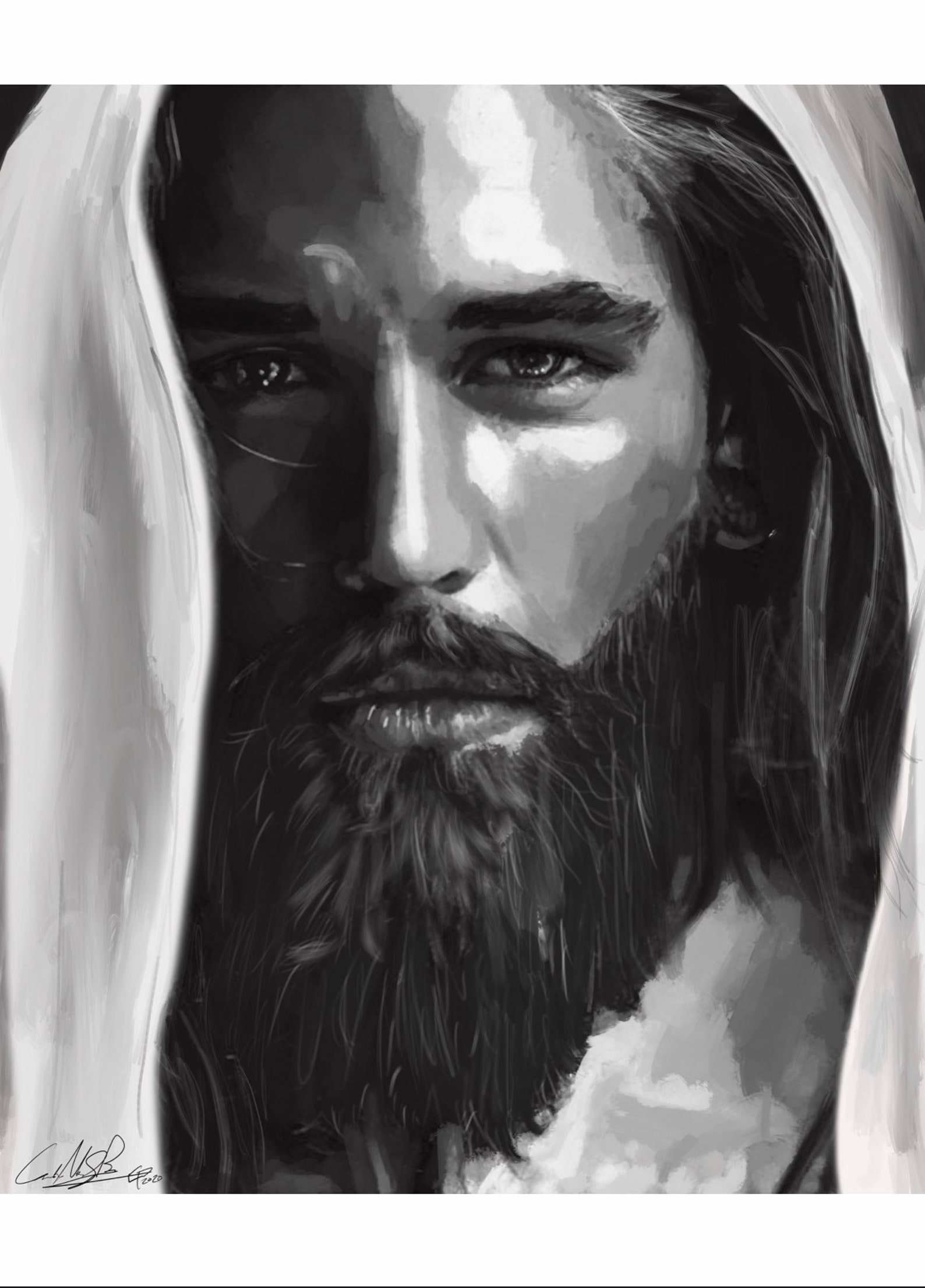 The Savior, Black and White Portrait, Jesus Paintings, Christian Art