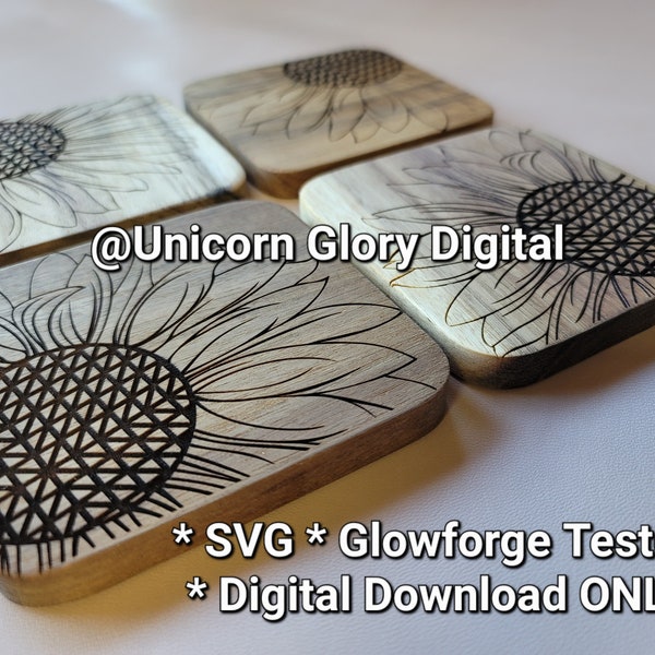 UG Sunflower Square Coaster Set of 4 Designs * SVG Engrave File * GlowForge Tested * Digital Download ONLY