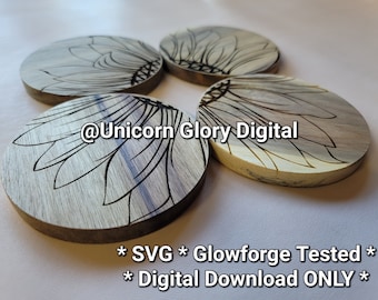 UG Sunflower Round Coaster Set of 4 * SVG Cut & Engrave File * GlowForge Tested * Digital Download ONLY