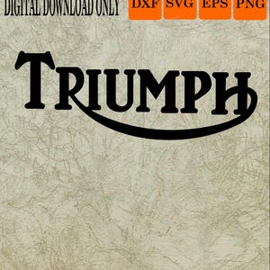 May include: Black "TRIUMPH" logo with a curved underline, set against a textured, light beige background. The words "DIGITAL DOWNLOAD ONLY" are above the logo. Orange boxes with file type abbreviations are to the right.