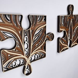 Wood Puzzle Wall Art Decor, Set of 2 Puzzle Pieces Wall Art, 3D Layered Wall Art Wood, Puzzle Large Wood Wall Art, Wooden Wall Art Decor