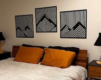 Mountain Wall Art, Wood Wall Art Mountain, Nature Wood Wall Decor, 3 Panel Wall Art, Large Mountains Bedroom Wooden Wall Art, New Home Gift