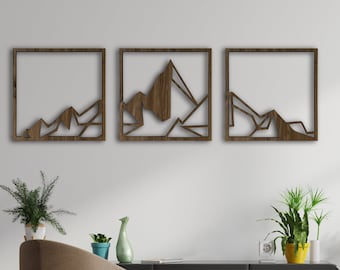 Mountain Wall Art, Geometric Wall Art, Wood Wall Art, Geometric Mountains, Abstract Wall Art, 3 Piece Wall Art, Modern 3d Wood Wall Panels