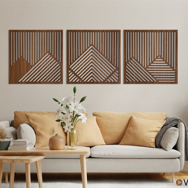 Mountain Wall Art Wood Wall Art, Geometric Mountains, Abstract Wall Art, 3 Piece Wall Art, Modern Wall Art, 3d Wall Art Wood Wall Panel Art