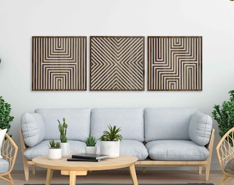 Modern Wood Wall Art Geometric, Large Wood Wall Art for Contemporary Interiors, Set of 3 Abstract Wooden Wall Art, Wood Wall Panel Home Gift