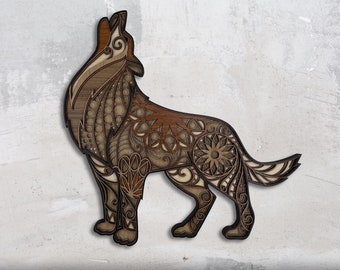 Wolf Mandala Wood Wall Art Decor, Colorful Multilayer Wolf Decoration, Farmhouse Animal Wall Decor, 3d Wolf Wall Hanging, Animal Wall Art