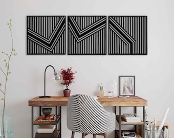 Wood wall decor over the bed gift for the home Large wood wall art above bed decor Abstract wooden wall art Set of 3 modern wood wall panels