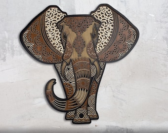Elephant Wood Mandala Wall Art Decor, 3D Colorful Spiritual Decor, Multilayer Elephant Decor