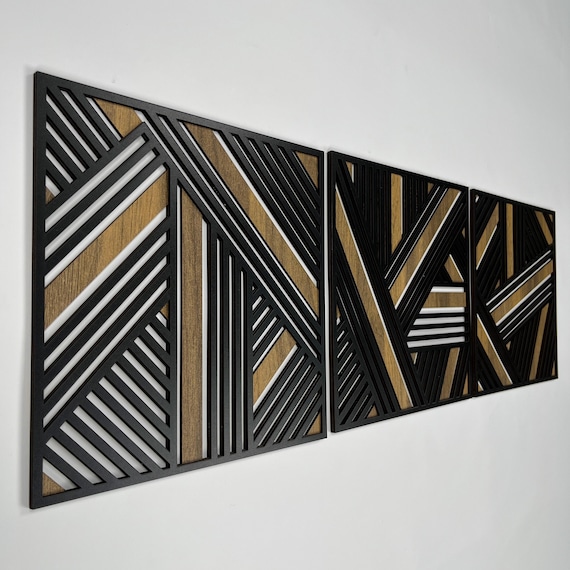 Art Deco Wall Art Wood Panels, Wood Wall Art Large, Geometric Lines Wooden Wall Art, Wood Wall Decor for Art Deco Interior Design #62