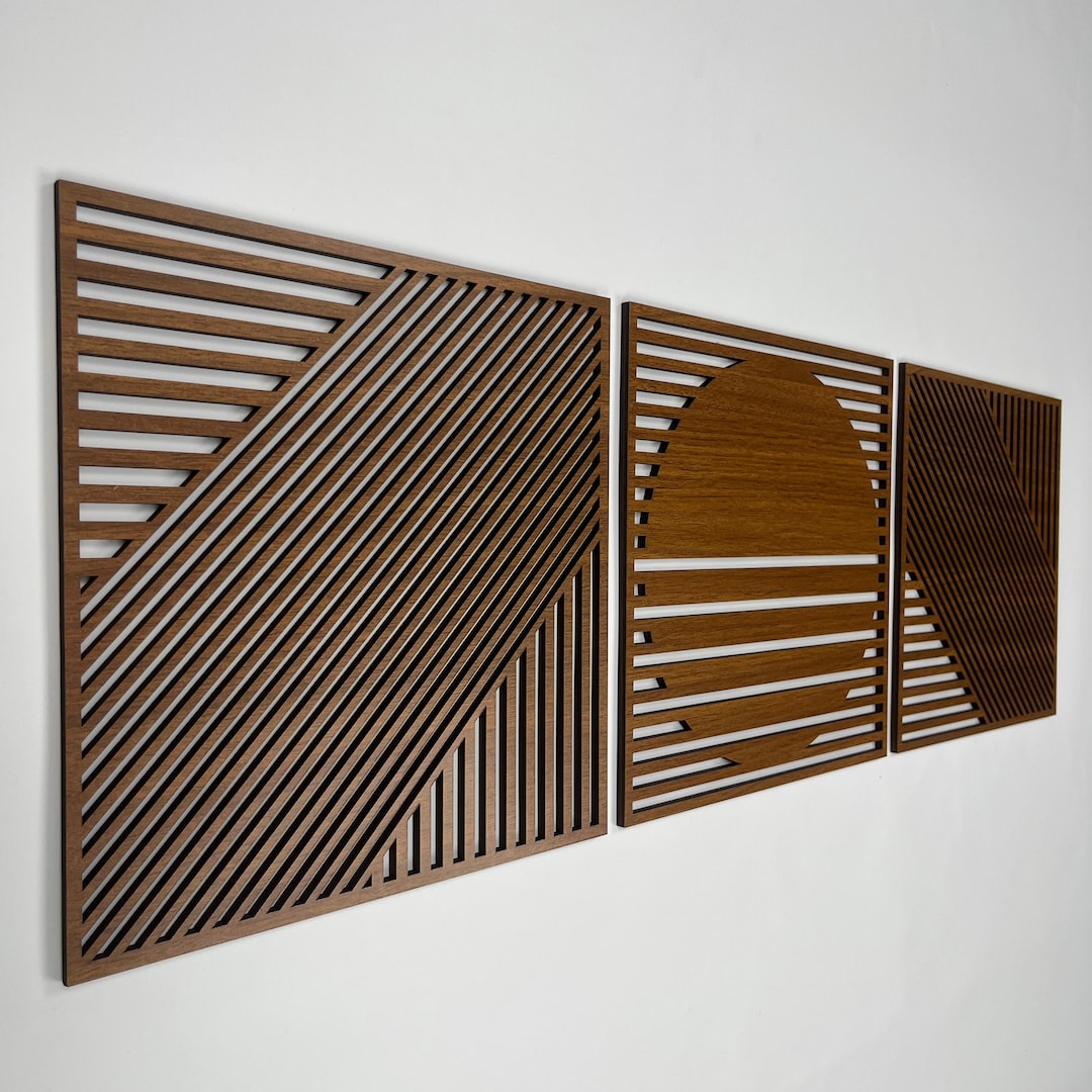 Mid Century Modern Wood Wall Art Boho Style, Large Wall Art for Retro ...