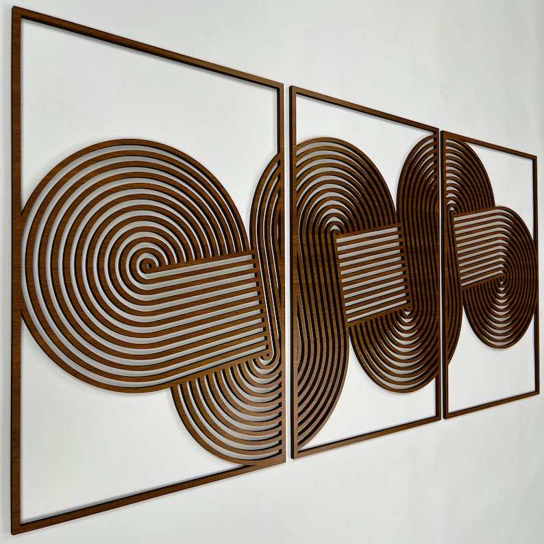 Minimalist Wood Wall Art Set of 3, Geometric Curved Loop Wooden Line ...