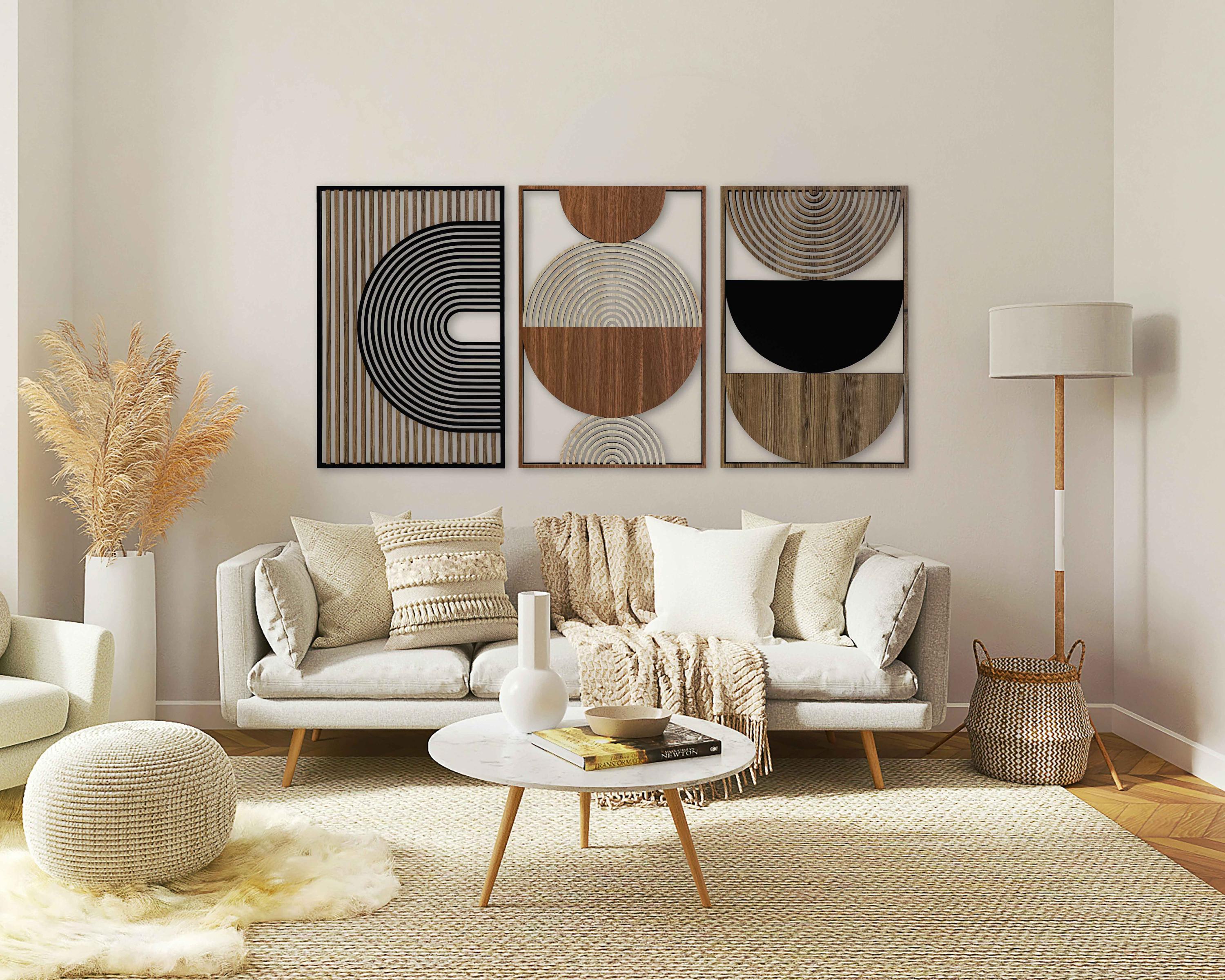 Boho Mid Century Modern Wood Wall Art, Geometric Wood Wall Decor ...