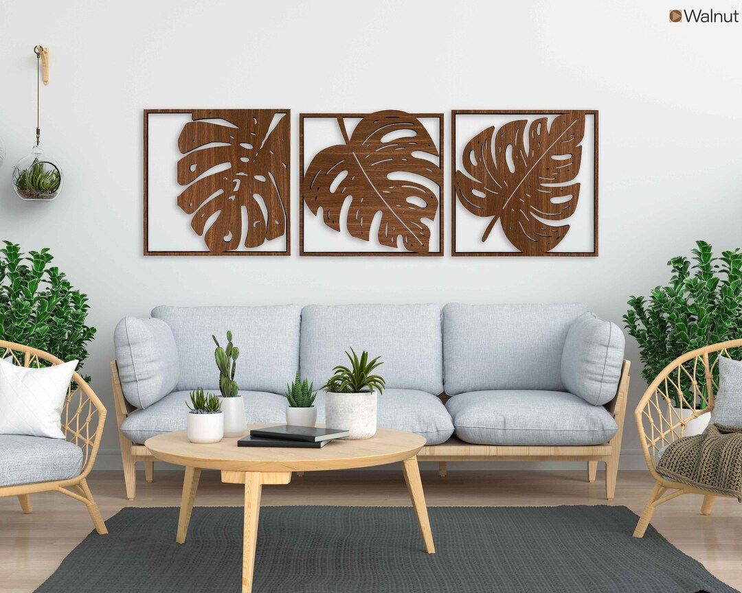 Monstera Leaves Wood Wall Art for Living Room, Tropical Wooden Wall Art ...